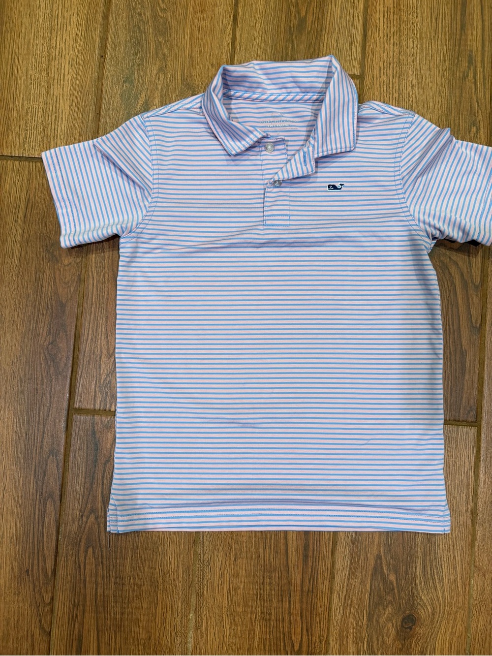 Vineyard Vines performance Pink & blue Striped Polo with Whale Logo / boys 7